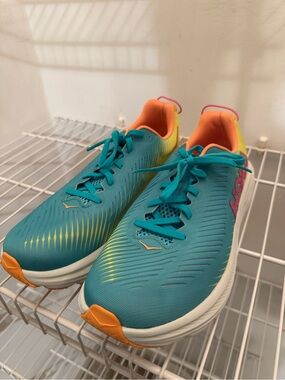 Hoka One Teal Performance Sneakers with Orange Accents
